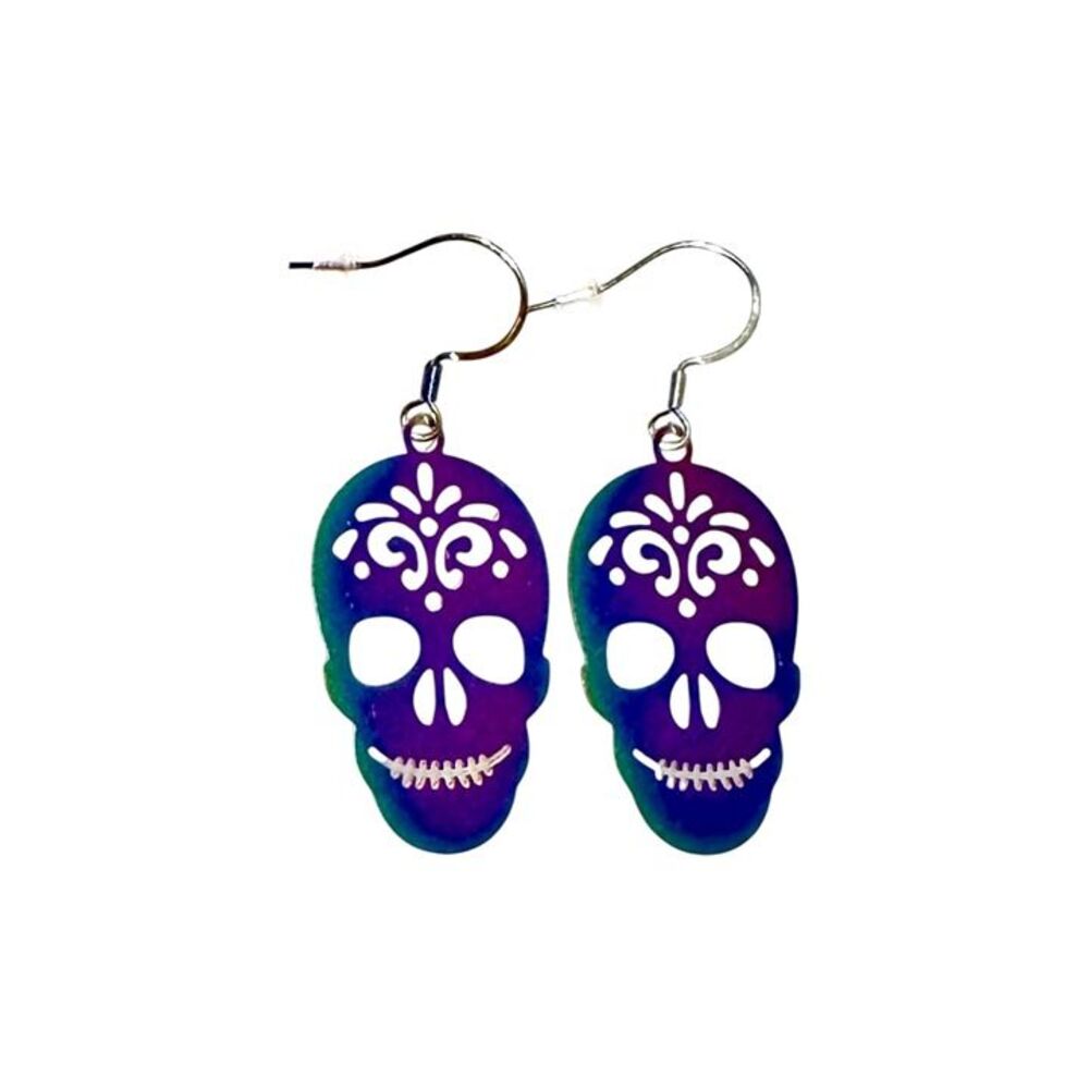 Indio Jewelry Halloween Titanium Day of the Dead Skull Earrings #2306